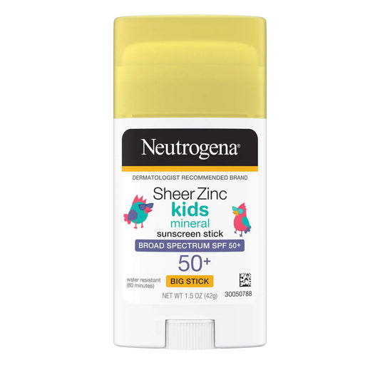 Neutrogena Sheer Zinc Kids Mineral Sunscreen Stick Broad Spectrum SPF 50+, 1.5 Oz